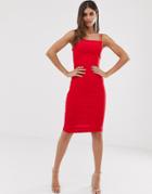Vesper Square Neck Midi Dress With Double Straps In Red