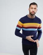 Pull & Bear Sweater With Multi-colored Stripes In Navy - Navy