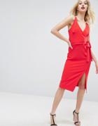 Asos Crop Top Tie Wrap Midi Dress - Red