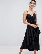 Y.a.s Ruffle Side Cami Mini Dress In Black With Cross Back