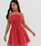 Chi Chi London Petite Lace Mini Skater Dress In Raspberry - Red