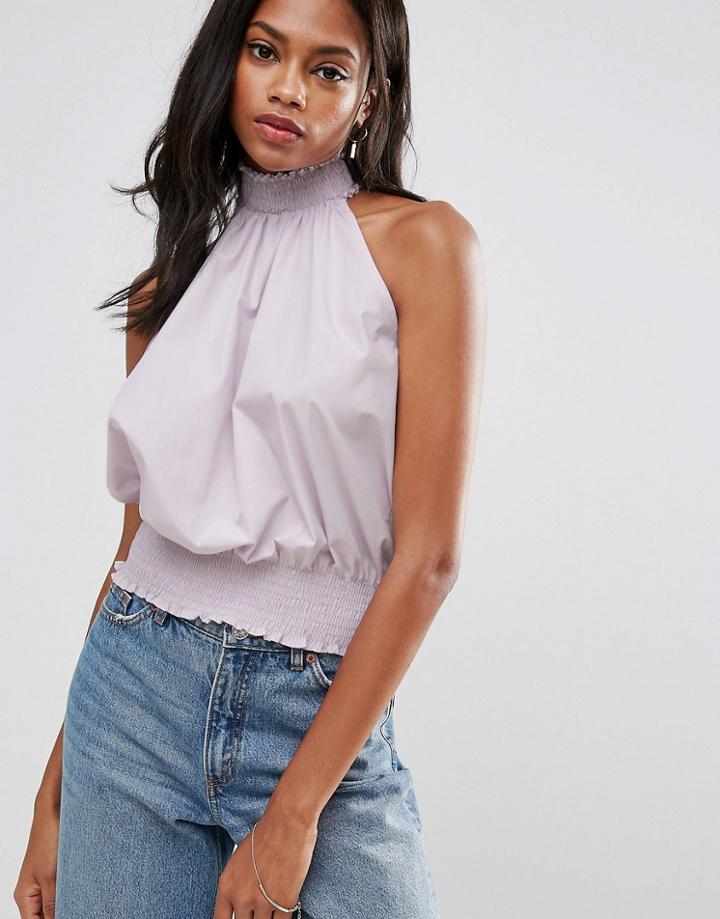 Asos Cotton Shell Top With Shirring Detail - Purple