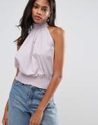 Asos Cotton Shell Top With Shirring Detail - Purple