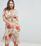 Praslin Rose Print Maxi Dress With Tie Front Detail - Multi