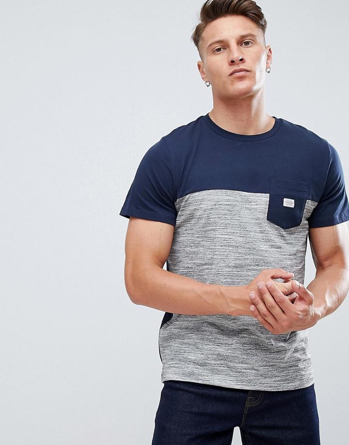 Jack & Jones Originals Pocket T-shirt With Block Panel - Navy