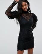 Asos Lace Drape Sleeve Mini Dress - Black