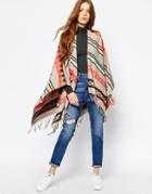 Pieces Folk Print Oversized Cape With Orange Print