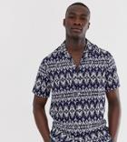 Asos Design Tall Regular Fit Geo-tribal Print Shirt-blue