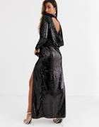 Asos Design Copenhagen Maxi Dress With Cowl Back In Allover Sequin