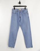 Pull & Bear Wide Leg Jeans In Mid Blue-blues