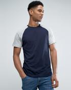 Brave Soul Plain Contrast Sleeve T-shirt - Navy