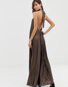 Asos Design Halter Backless Metallic Maxi Dress - Copper