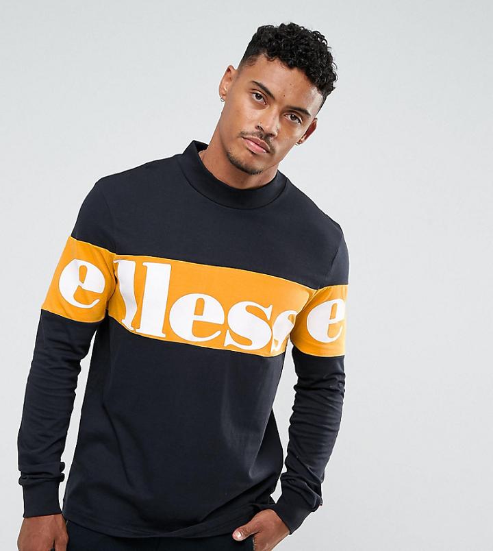 Ellesse High Neck Sweatshirt With Large Panel Logo In Black - Black