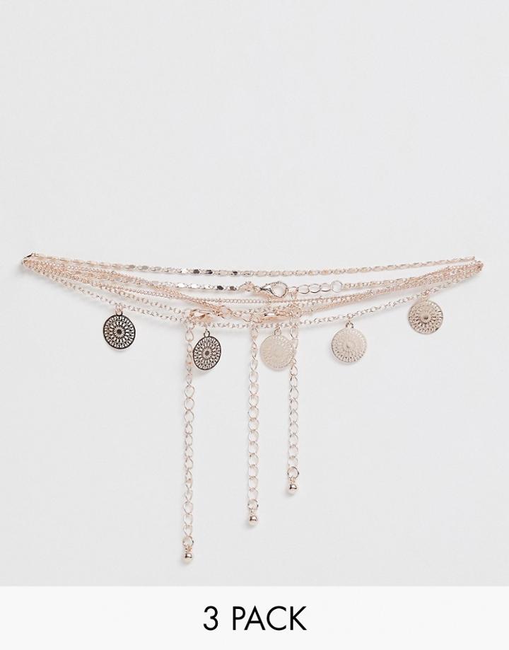 Miss Selfridge 3 Pack Layering Coin Necklaces - Gold