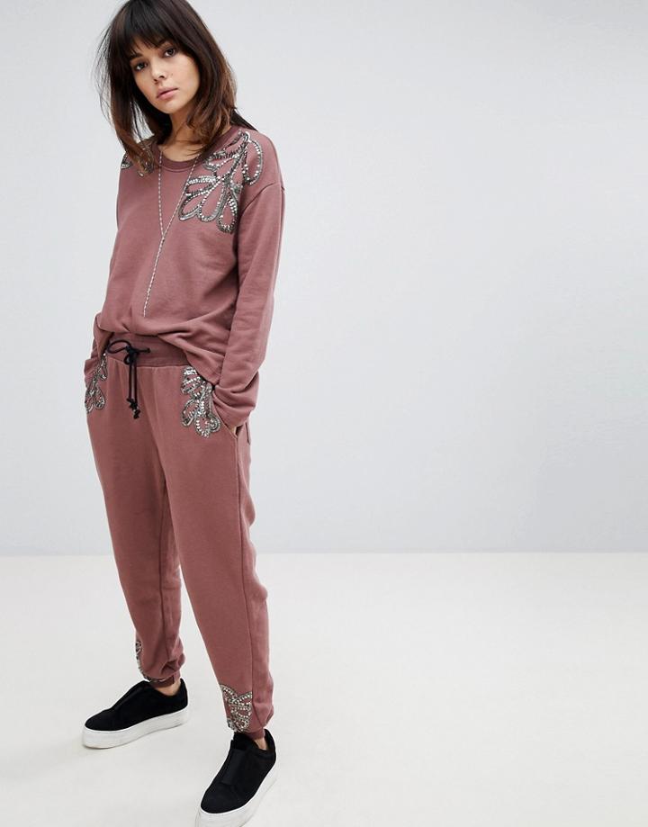Religion Skinny Joggers With Sequin Embellishment Co-ord - Brown