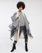 Asos Design Cape In 2 Tone Fluffy Yarns With Tassels-gray