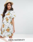 Asos Maternity Smock Dress In Vintage Tropical Print - Multi