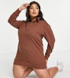 Threadbare Plus Polo Shirt Sweater Mini Dress In Chocolate Brown