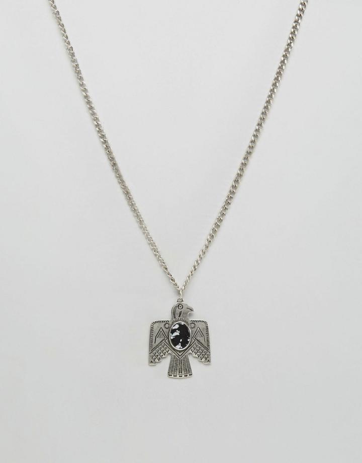 Asos Bird Pendant Necklace With Semi Precious Look Stone - Silver