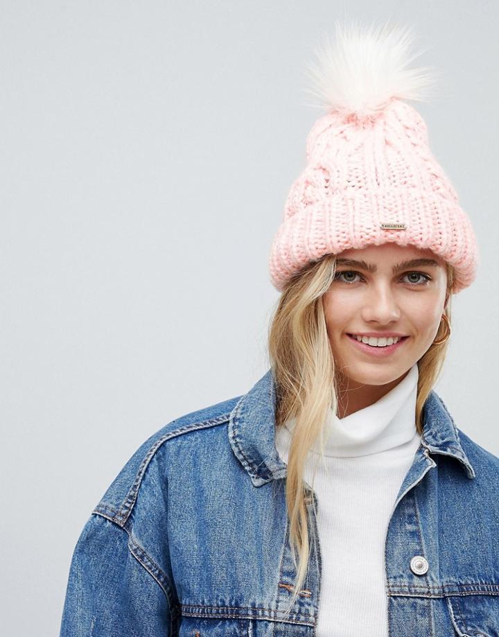 Hollister Cable Knit Beanie With Pom Pom - Pink