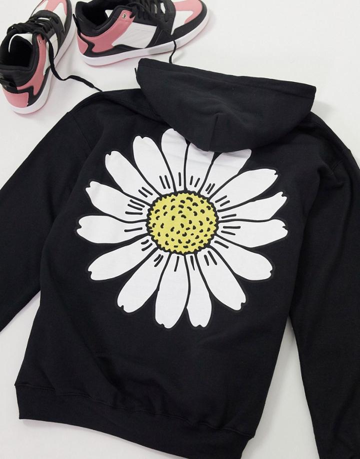 New Love Club Oversized Hoodie With Daisy Print In Black