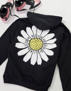 New Love Club Oversized Hoodie With Daisy Print In Black