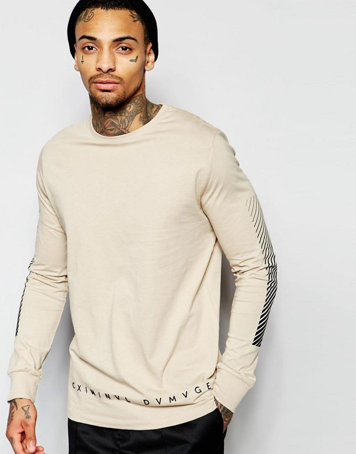 Criminal Damage Long Sleeve T-shirt - Nude