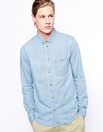 Weekday Denim Shirt Flo Button Down Collar