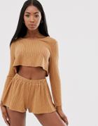 Asos Design Mix & Match Lounge Slouchy V Neck Top - Tan