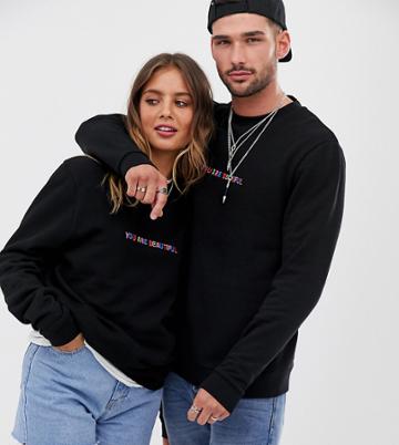Life Is Beautiful Unisex Embroidered Sweatshirt - Black