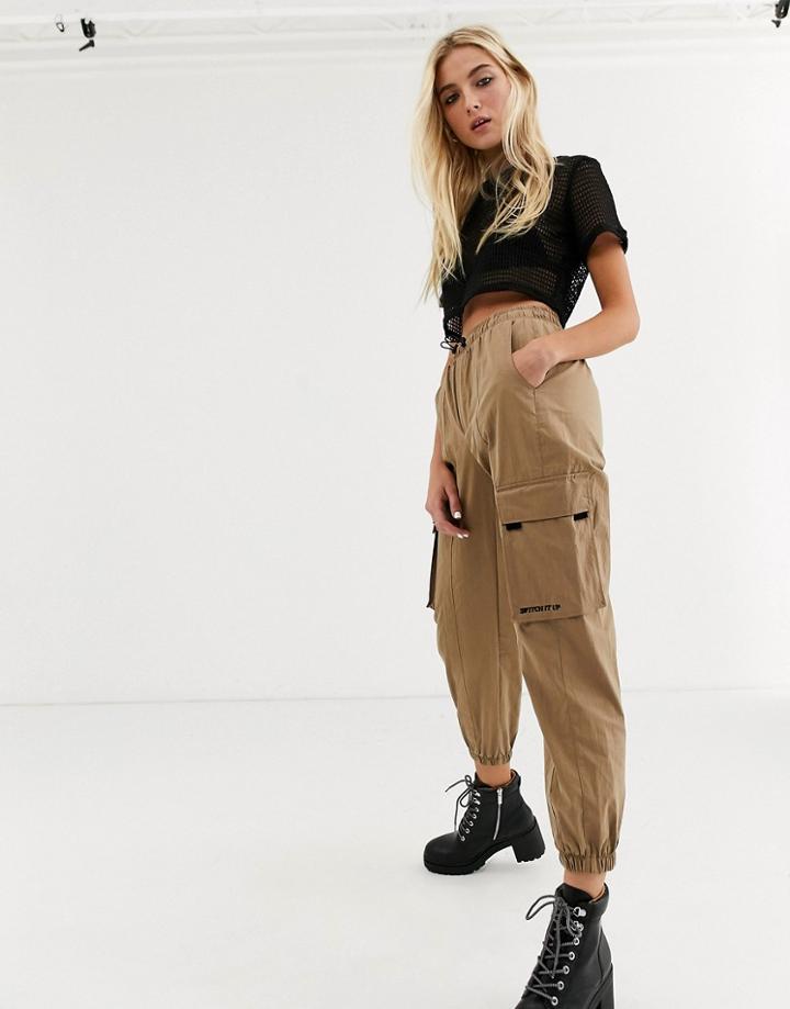 Bershka Cargo Pant In Beige-brown