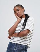 Bellfield Larkspur Stripe Cropped T-shirt - White