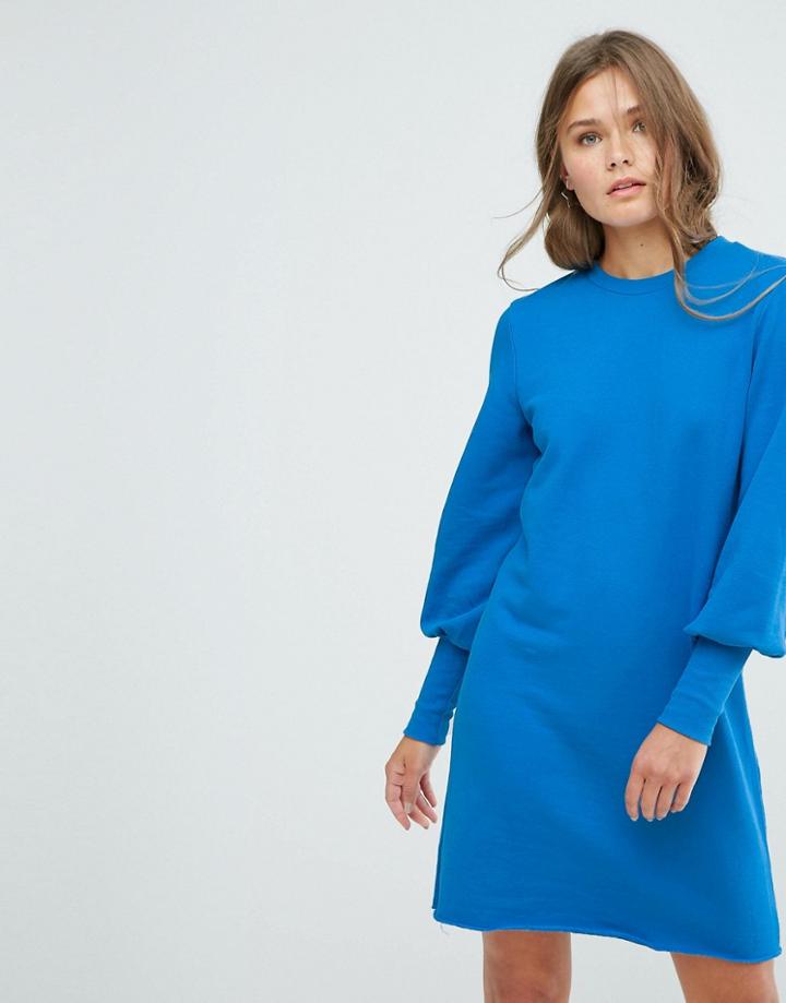 Miss Selfridge Sweat Dress With Oversized Sleeves - Blue