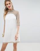 Asos Salon Sequin Collar Shift Mini Dress - Cream