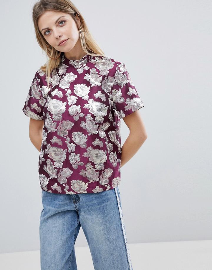 Vila Jacquard High Neck Top - Purple