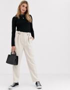 New Look Button Detail Pleated Pants In Cream-tan