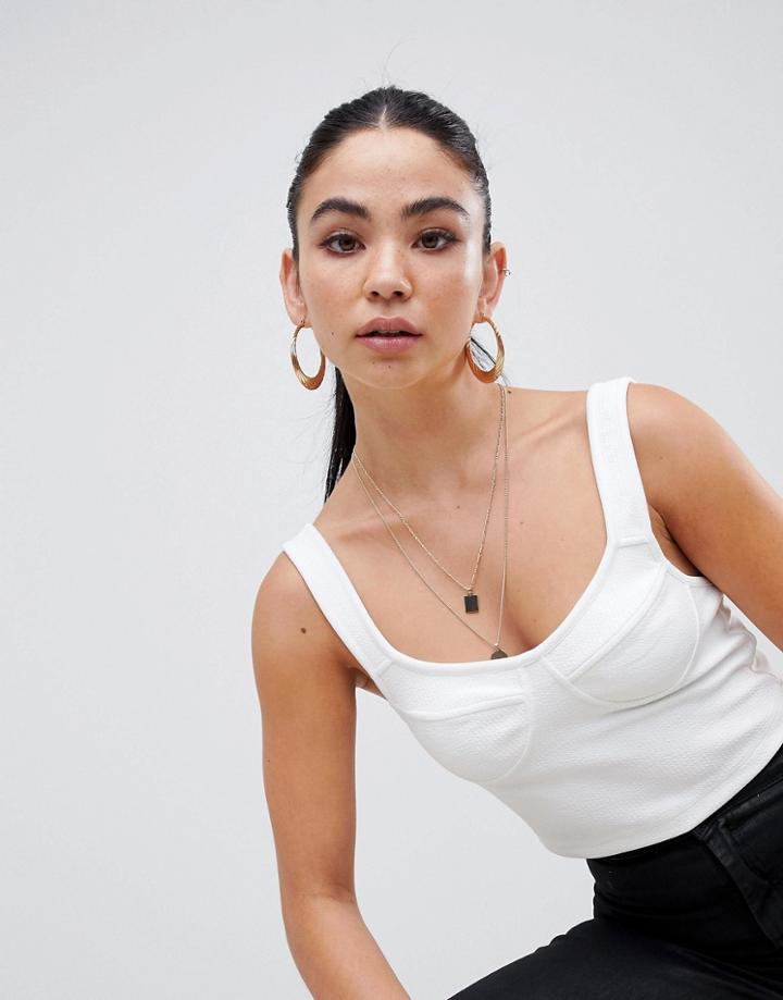 Asos Design Crinkled Seam Detail Crop Top-white