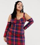 Asos Design X Laquan Smith Curve Off Shoulder Mini Dress In Check Print - Multi