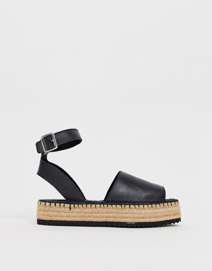 Asos Design Jacoba Leather Flatform Espadrilles - Black