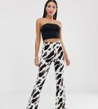 Asos Design Tall Flare Pants In Cow Print-multi