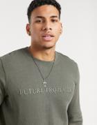 New Look Overdyed Sweatshirt With Embroidery In Khaki-green