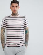 Farah Factory Slim Fit Stripe T-shirt In Pink - Pink