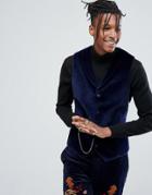 Noose & Monkey Velvet Shawl Vest In Navy - Navy