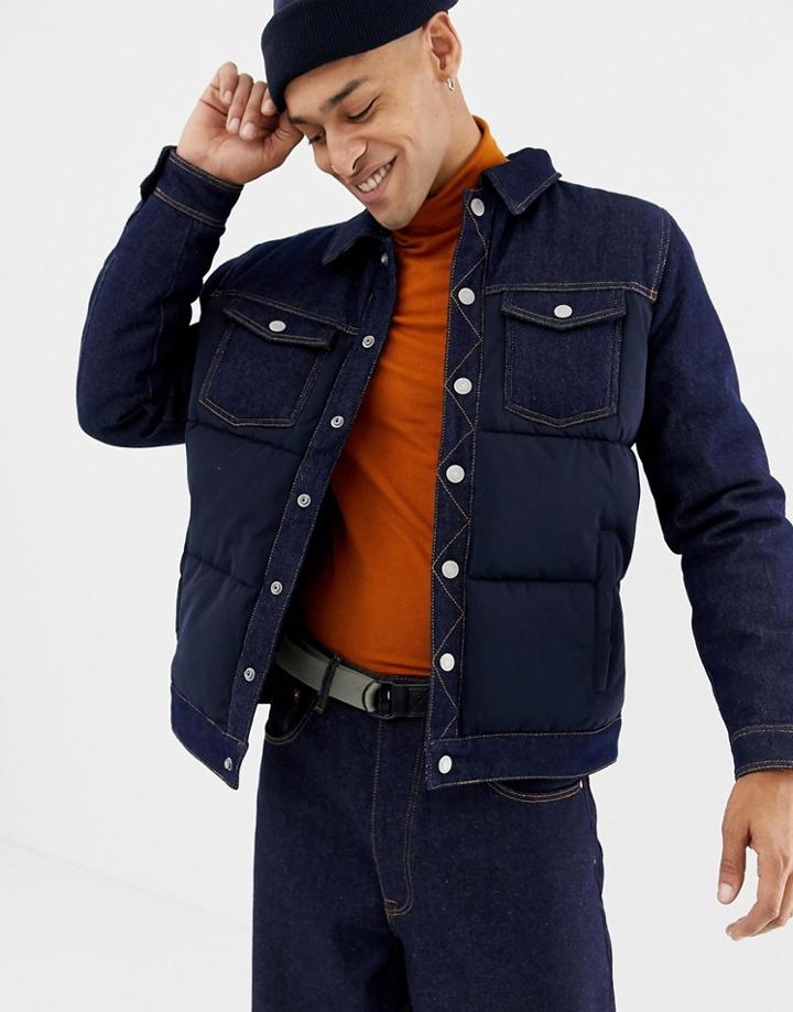 Bershka Denim Puffer Jacket - Navy