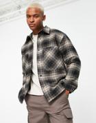 Bershka Faux Wool Oversized Check Shirt Jacket In Brown
