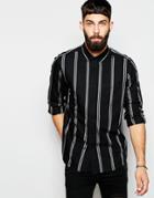 Asos Marl Stripe Shirt In Long Sleeves - Navy