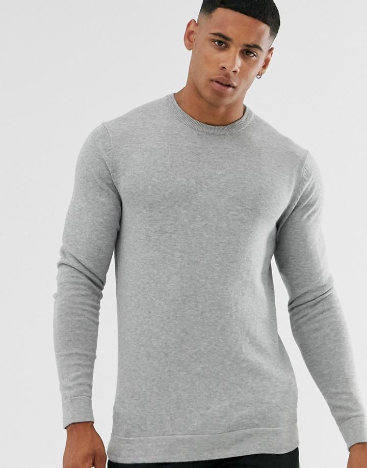 Only & Sons Crew Neck Sweater In Gray