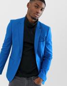 Asos Design Super Skinny Blazer In Royal Blue Linen - Blue