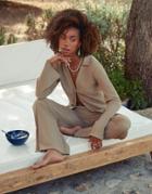 4th & Reckless X Amaka Hamelijnck Kahllua Woven Crinkle Beach Shirt In Beige - Part Of A Set-neutral