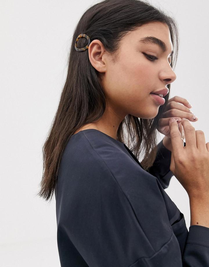Asos Design Barette Hair Clip In Circle Shape In Tortoiseshell - Multi